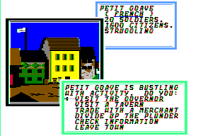 Sid Meier's Pirates! (Apple II) screenshot: Visiting another port.
