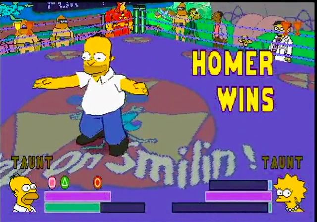 The Simpsons Wrestling (PlayStation) screenshot: Homer Wins