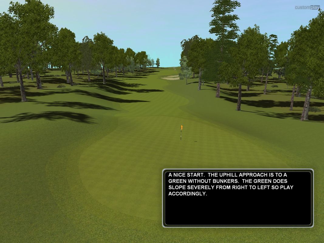 CustomPlay Golf (Windows) screenshot: A view down the fairway of hole one at the Renaissance Golf and Country Club