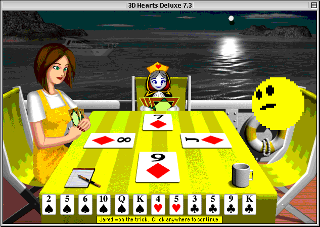 3D Hearts Deluxe (Macintosh) screenshot: Playing Hearts.
