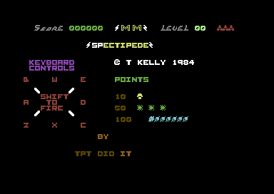 Spectipede (Commodore 64) screenshot: Title screen.