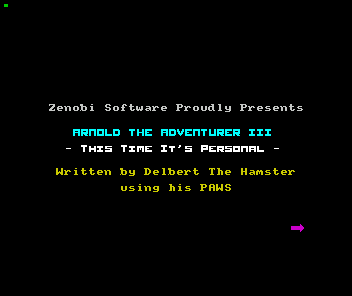 Arnold the Adventurer III (ZX Spectrum) screenshot: Confirmation of the author