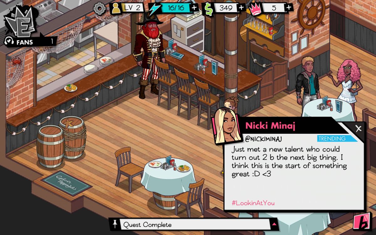 Nicki Minaj: The Empire (Android) screenshot: Nicki's social media messages can provide a lot of boost.
