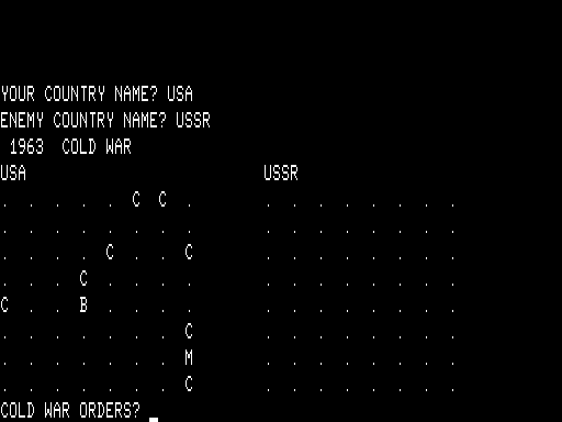 Nukewar (TRS-80) screenshot: Game start
