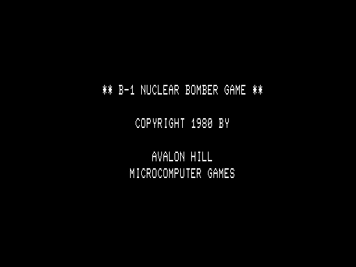 B-1 Nuclear Bomber (TRS-80) screenshot: Title