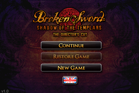 Broken Sword: Shadow of the Templars - The Director's Cut (iPhone) screenshot: Main Menu