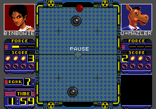 Paddle Fighter (Genesis) screenshot: The puck about to go in