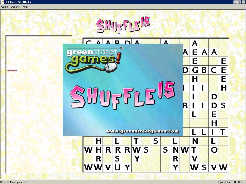 Shuffle 15 (Windows) screenshot: The game starts by showing the small splash screen with the blue background. After a few seconds the first puzzle appears behind it and shortly thereafter the splash screen disappears