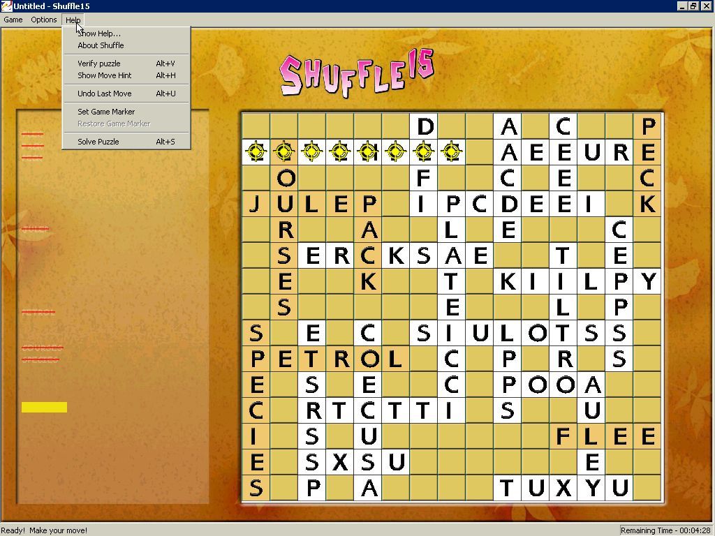 Shuffle 15 (Windows) screenshot: Here the game's Hint option has been used.