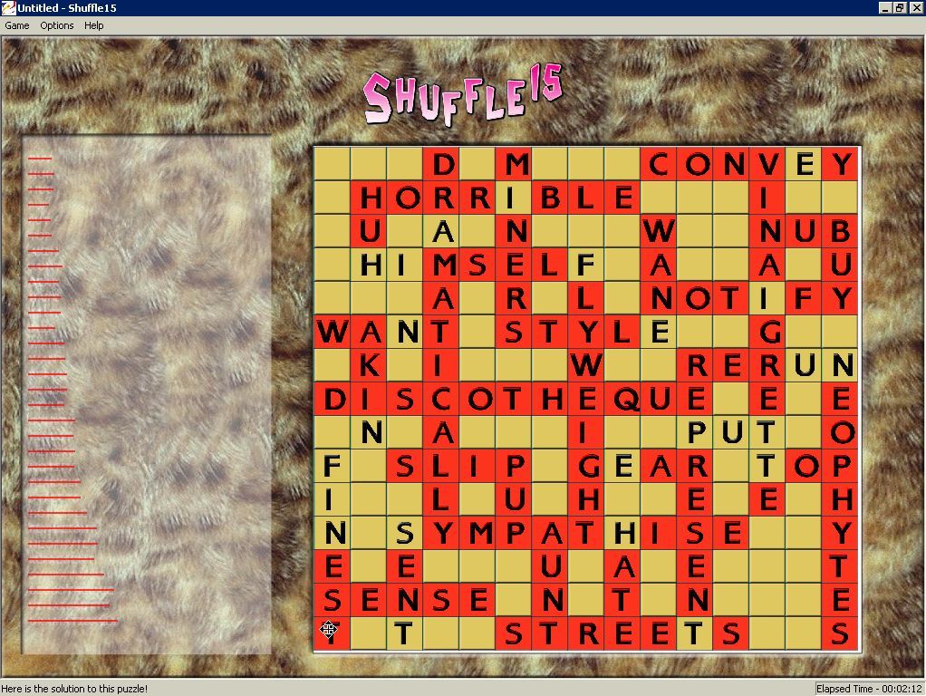Shuffle 15 (Windows) screenshot: Here the game's auto solve feature has been used