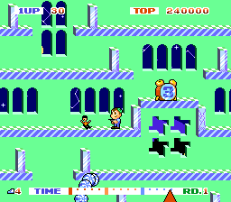 Teddy Boy Blues (Genesis) screenshot: Collect the smaller versions of the enemy after they are defeated