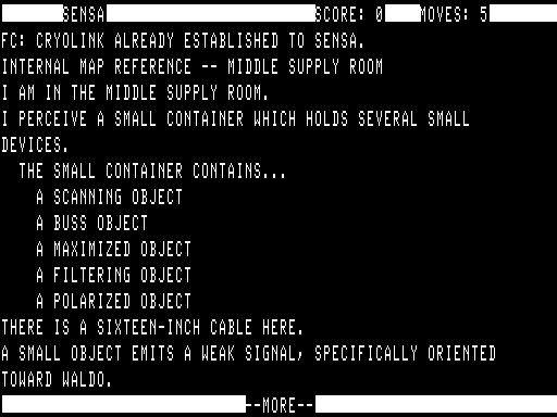 Suspended (TRS-80) screenshot: Moving Sensa collecting items