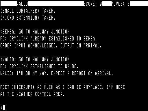 Suspended (TRS-80) screenshot: Sending Waldo to Junction with Sensa