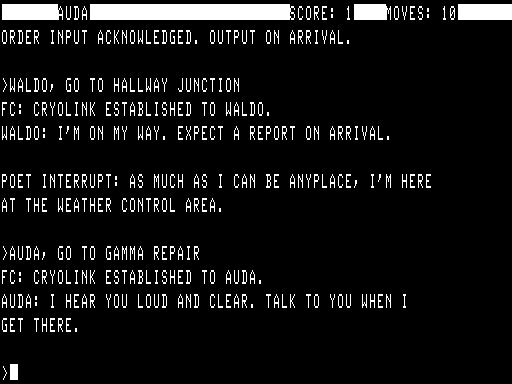 Suspended (TRS-80) screenshot: Interfacing with Auda