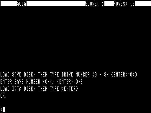 Suspended (TRS-80) screenshot: Suspended game save - 10 moves