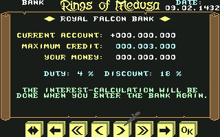 Rings of Medusa (Commodore 64) screenshot: At the bank