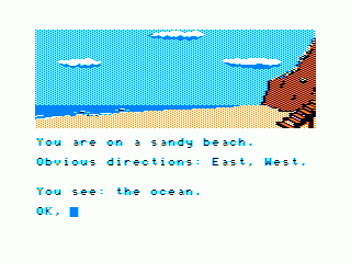 Sea Quest (TRS-80 CoCo) screenshot: Thought the beach would never end the sand is hot