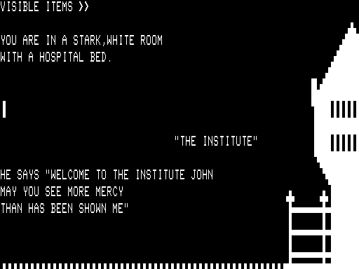 The Institute (TRS-80) screenshot: Talking with Dwarf