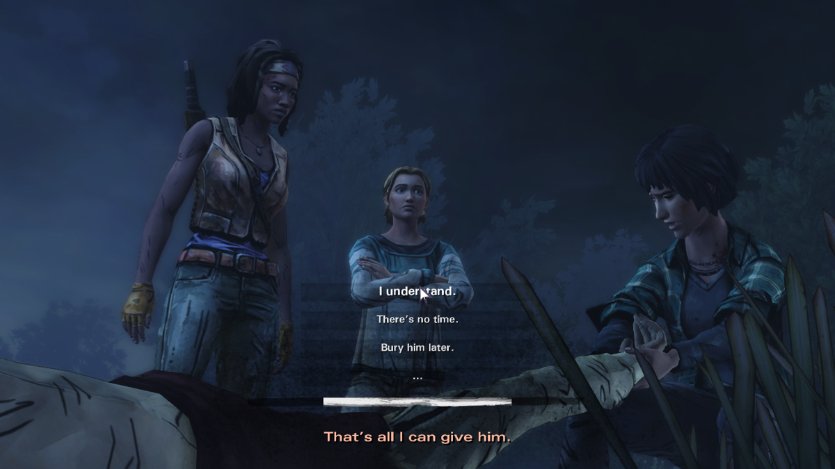 The Walking Dead: Michonne (Macintosh) screenshot: Episode 3 - Helping Sam bury her father