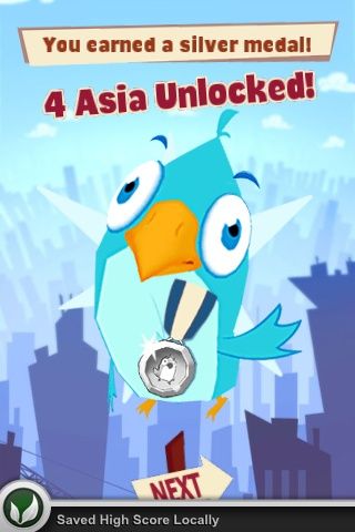 Bird Strike (iPhone) screenshot: Won a silver medal and unlocked a new level.