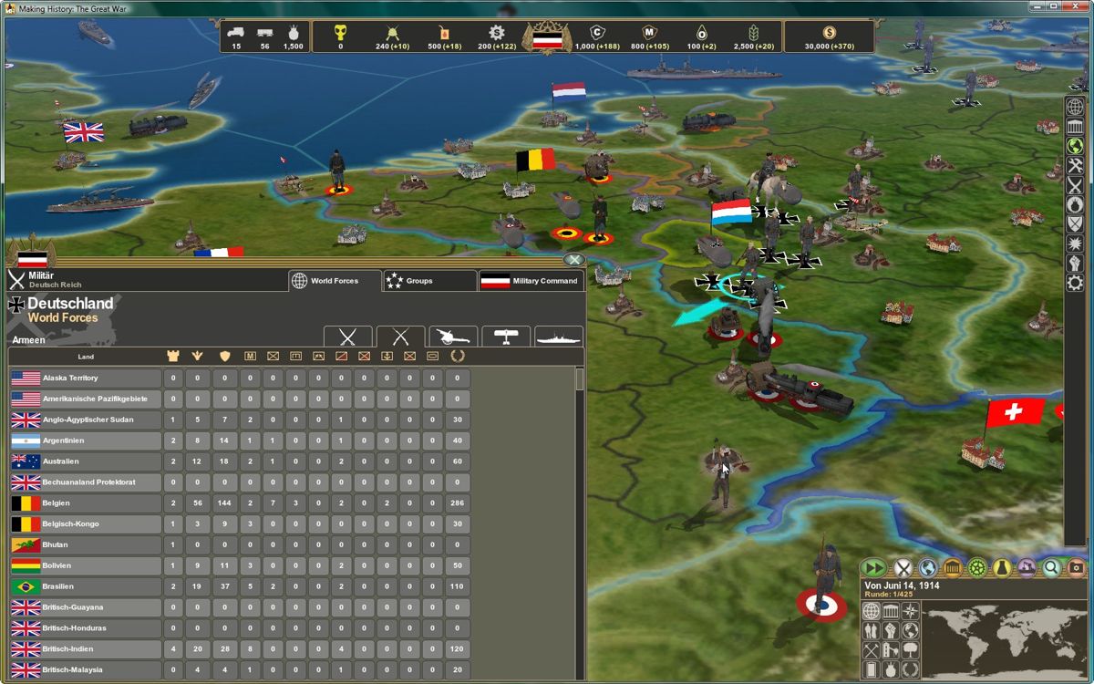 Making History: The Great War (Windows) screenshot: Military screen