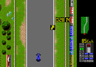 F1 Circus '91 (Genesis) screenshot: Turn up ahead