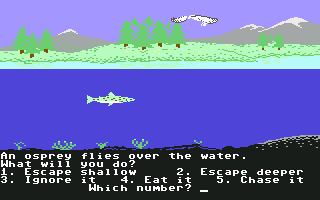 Odell Lake (Commodore 64) screenshot: Encountering the osprey as Dolly Varden