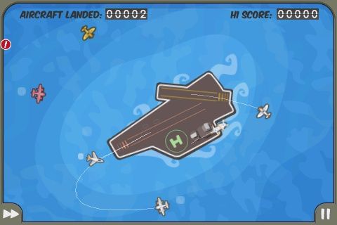 Flight Control (iPhone) screenshot: Landing planes on an aircraft-carrier isn't just hard is neither easy for a pilot nor the flight control officer.