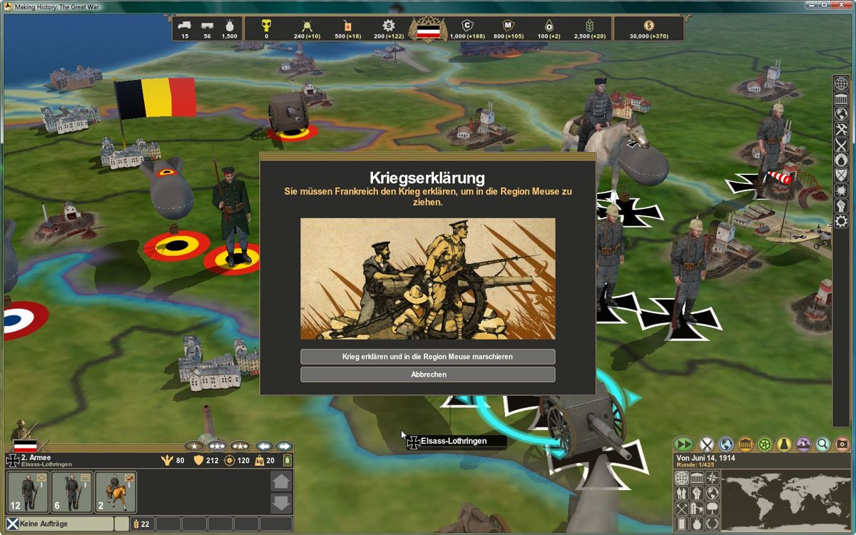 Making History: The Great War (Windows) screenshot: War declaration