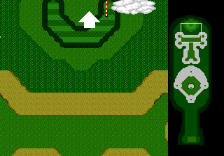 Battle Golfer Yui (Genesis) screenshot: The player has the option of scanning the whole course with an overhead view