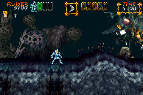 Ghosts 'N Goblins: Gold Knights (iPhone) screenshot: It's the second boss! A giant fly!