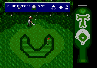 Battle Golfer Yui (Genesis) screenshot: Somebody tell the computer player the hole is over here