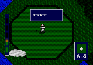 Battle Golfer Yui (Genesis) screenshot: The computer player hit a birdie