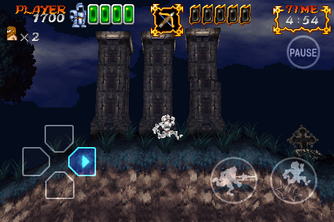 Ghosts 'N Goblins: Gold Knights (iPhone) screenshot: Watch out for those falling statues.