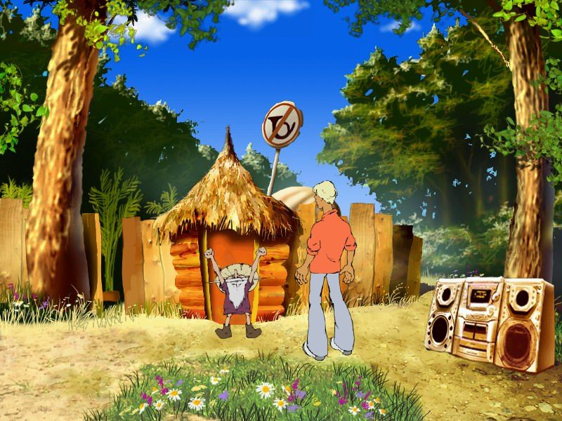 Nedetskie Skazki (Windows) screenshot: Old mushroom man is dancing