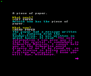 Arnold the Adventurer (ZX Spectrum) screenshot: The message from Winthorpe at the start of the game that begins the quest
