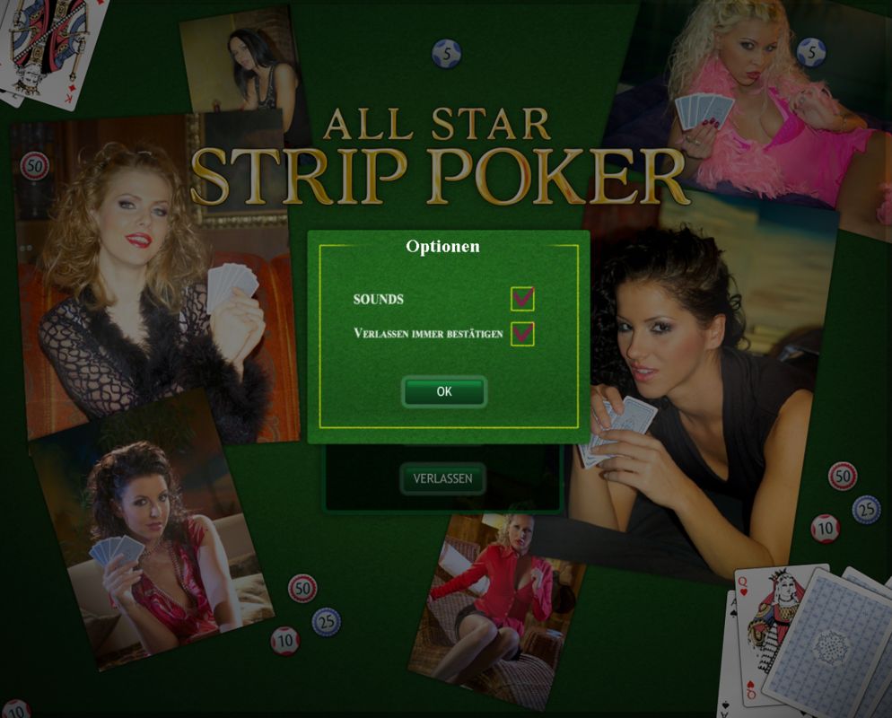 All Star Strip Poker (Windows) screenshot: Options