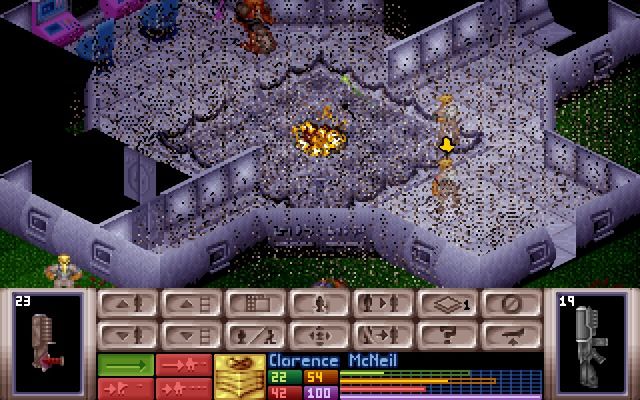 X-COM: UFO Defense (Windows) screenshot: This UFO was badly damaged by a fighter craft before we landed.