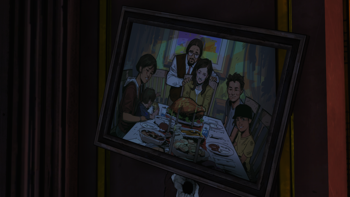 The Walking Dead: Michonne (Macintosh) screenshot: Episode 3 - A family photo on the wall