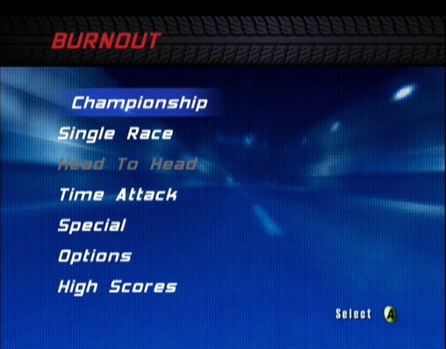 Burnout (Xbox) screenshot: Main Menu