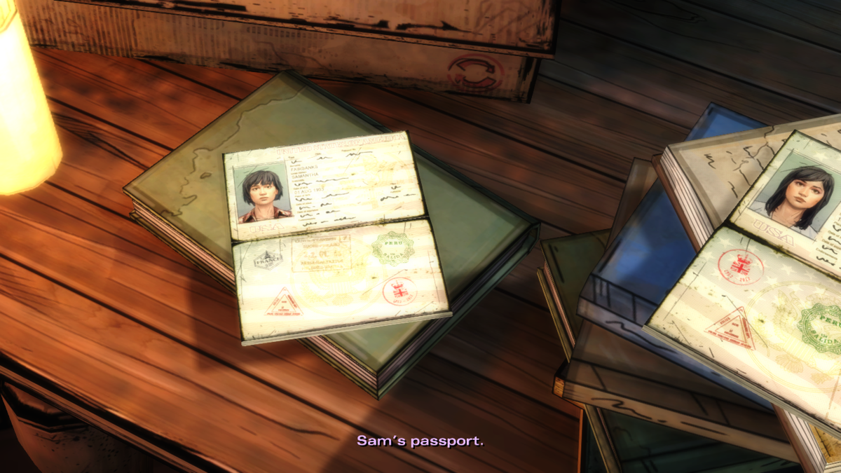 The Walking Dead: Michonne (Macintosh) screenshot: Episode 3 - Sam's passport is of no use now