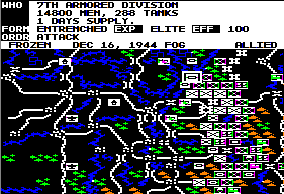 Crusade in Europe (Apple II) screenshot: Battle of the Bulge 64k Version