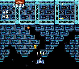 Gun-Nac (NES) screenshot: Stacks of bills and coins indicate that Area 5 will me money themed.