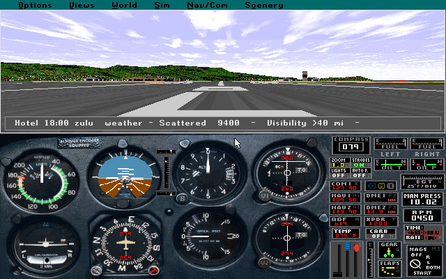 Microsoft Hawaii: Scenery Enhancement for Microsoft Flight Simulator (DOS) screenshot: On the runway of Honolulu airport with the scenery enhancement installed
