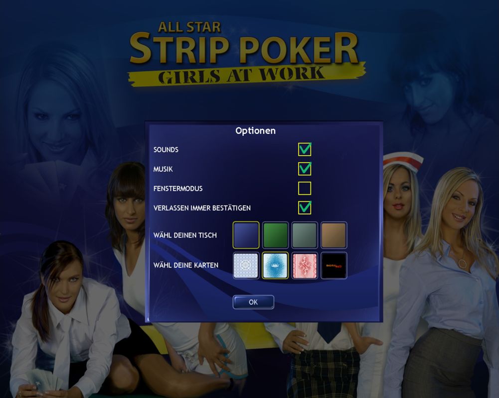 All Star Strip Poker: Girls at Work (Windows) screenshot: Options