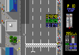 F1 Circus '91 (Genesis) screenshot: Crossing the finish line