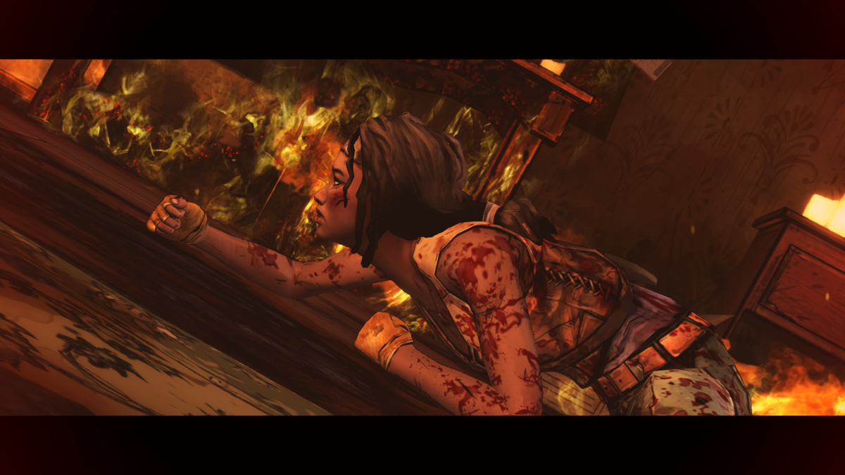 The Walking Dead: Michonne (Macintosh) screenshot: Episode 3 - Ducking beneath the flames