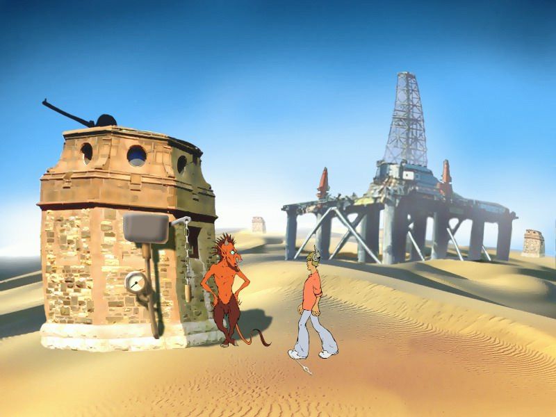 Nedetskie Skazki (Windows) screenshot: Approaching an oil well