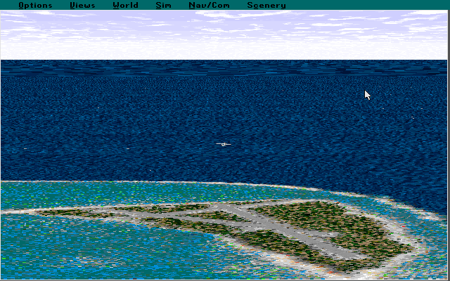 Microsoft Hawaii: Scenery Enhancement for Microsoft Flight Simulator (DOS) screenshot: Shortly after taking off from Midway airfield after the Hawaii scenery pack has been installed