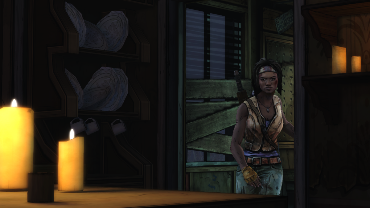 The Walking Dead: Michonne (Macintosh) screenshot: Episode 3 - Returning inside the house to look for weapons